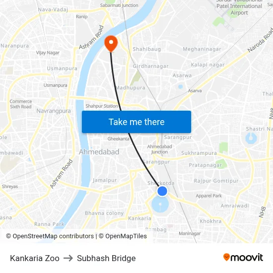 कांकरिया चिड़ियाघर to सुभाष पुल map