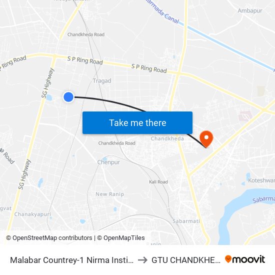 Malabar Countrey-1 Nirma Institute to GTU CHANDKHEDA map