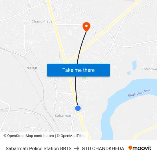 Sabarmati Police Station BRTS to GTU CHANDKHEDA map
