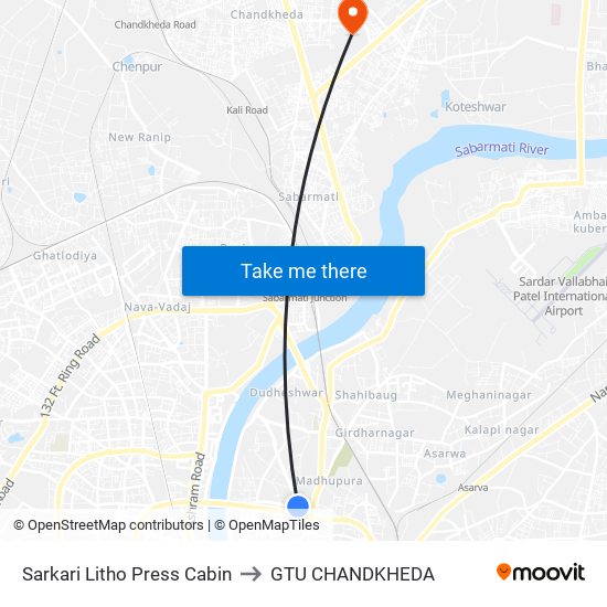 Sarkari Litho Press Cabin to GTU CHANDKHEDA map