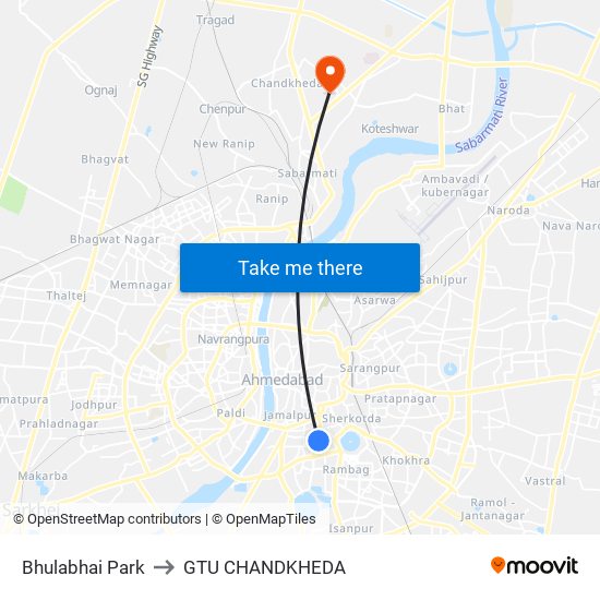 Bhulabhai Park to GTU CHANDKHEDA map