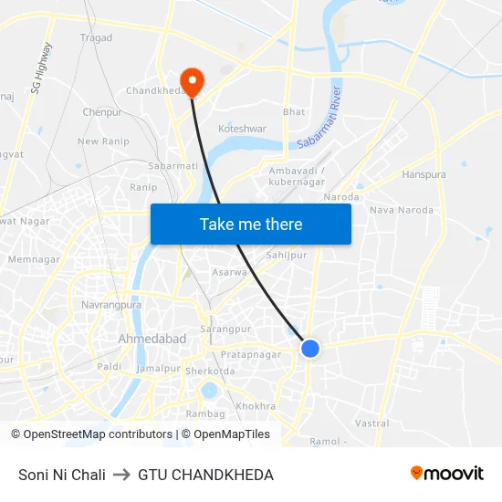 Soni Ni Chali to GTU CHANDKHEDA map