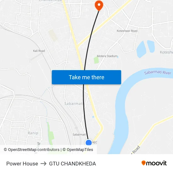 Power House to GTU CHANDKHEDA map