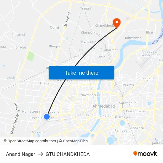 Anand Nagar to GTU CHANDKHEDA map