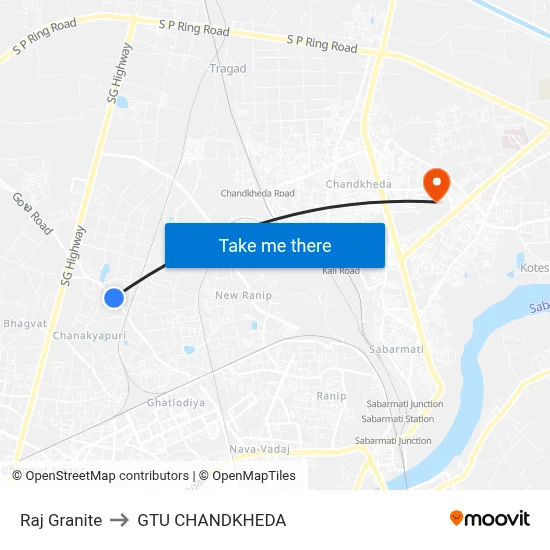 Raj Granite to GTU CHANDKHEDA map
