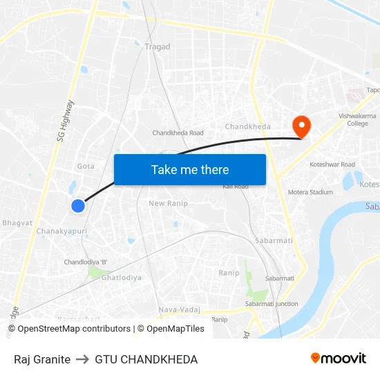 Raj Granite to GTU CHANDKHEDA map