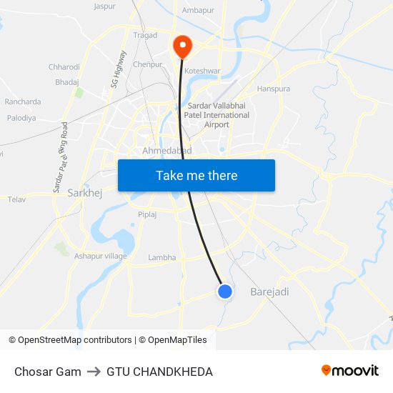 Chosar Gam to GTU CHANDKHEDA map