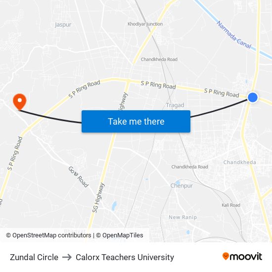 Zundal Circle to Calorx Teachers University map