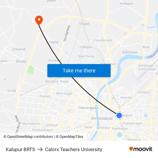Kalupur BRTS to Calorx Teachers University map