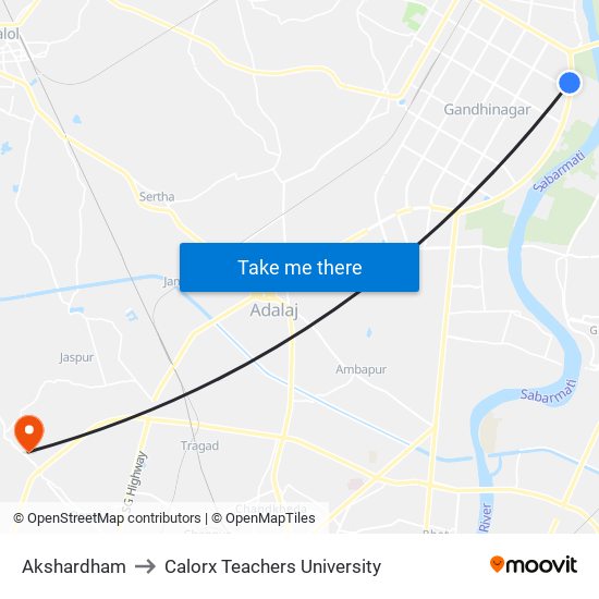 Akshardham to Calorx Teachers University map