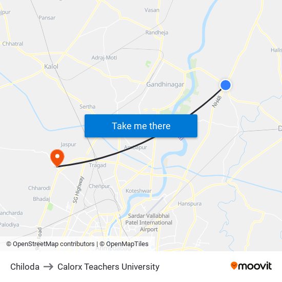 Chiloda to Calorx Teachers University map