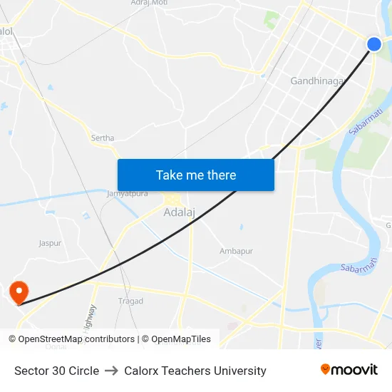 Sector 30 Circle to Calorx Teachers University map