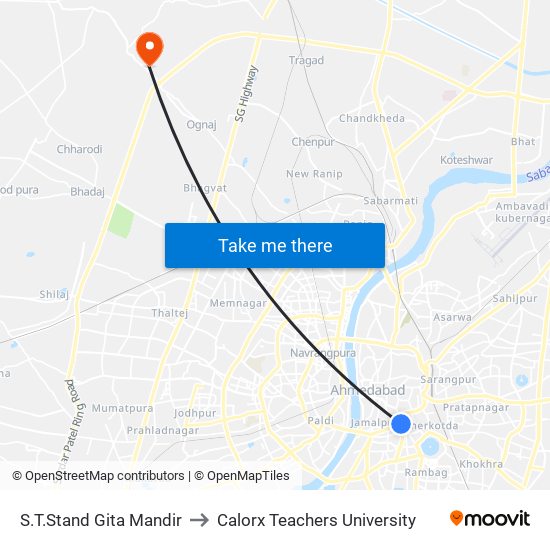 S.T.Stand Gita Mandir to Calorx Teachers University map