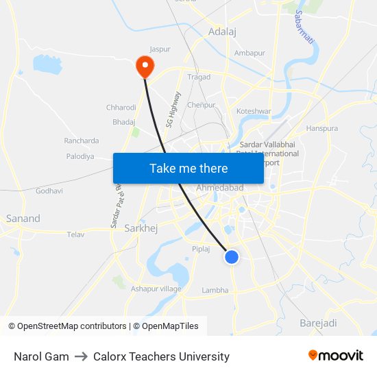 Narol Gam to Calorx Teachers University map