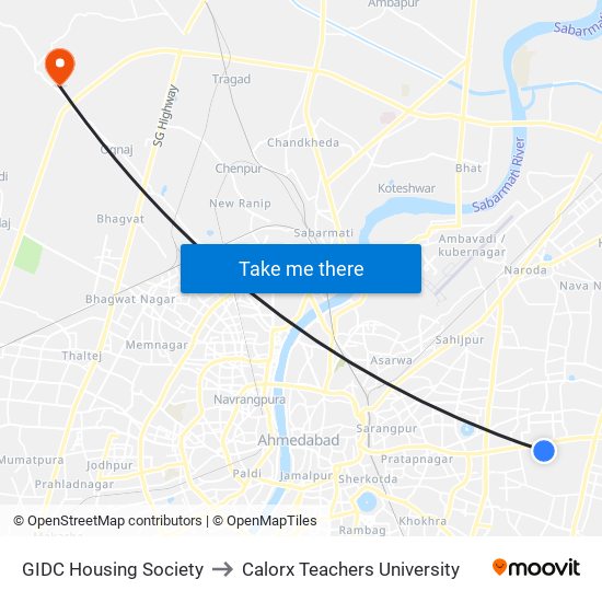 GIDC Housing Society to Calorx Teachers University map