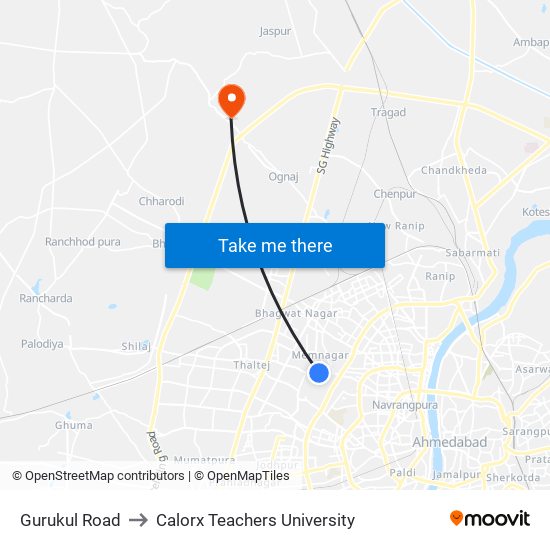 Gurukul Road to Calorx Teachers University map