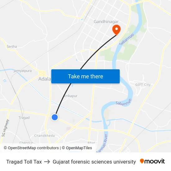Tragad Toll Tax to Gujarat forensic sciences university map