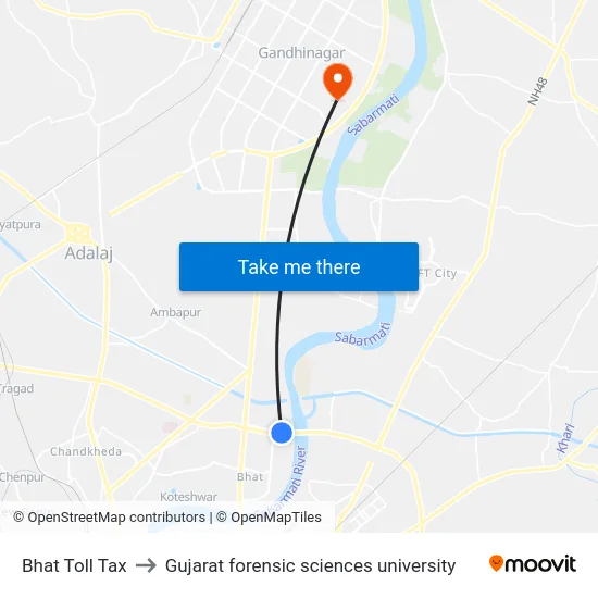 Bhat Toll Tax to Gujarat forensic sciences university map