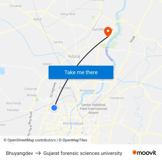 Bhuyangdev to Gujarat forensic sciences university map