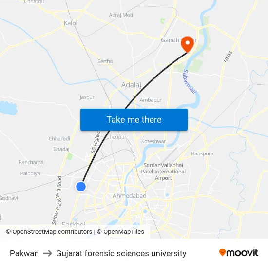 Pakwan to Gujarat forensic sciences university map