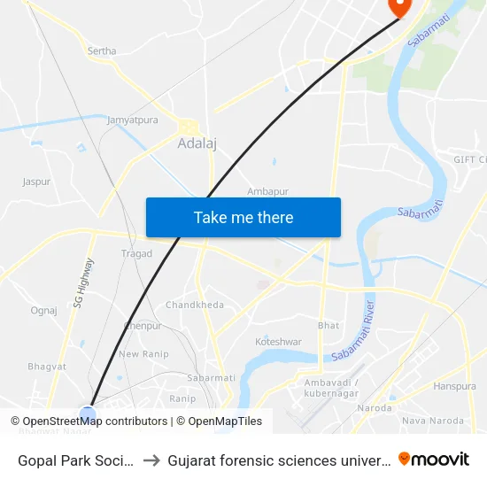 Gopal Park Society to Gujarat forensic sciences university map