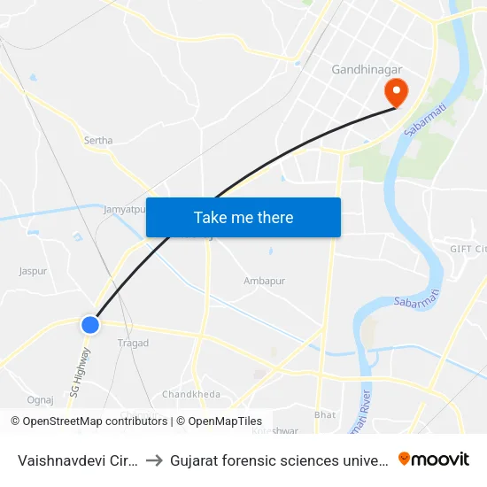Vaishnavdevi Circle to Gujarat forensic sciences university map