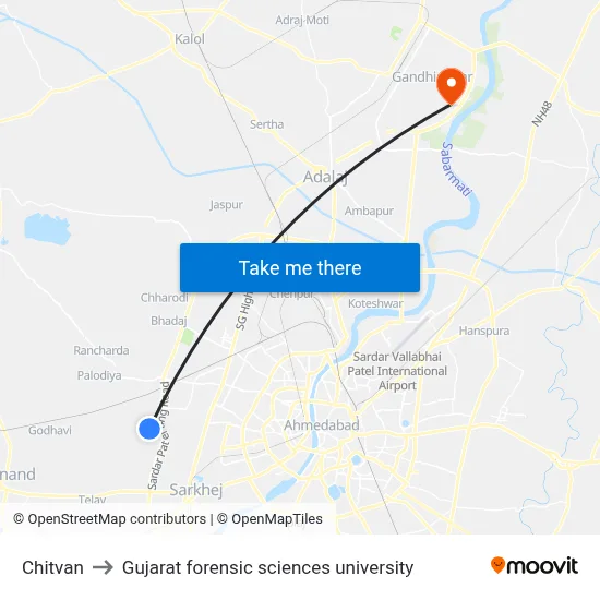 Chitvan to Gujarat forensic sciences university map