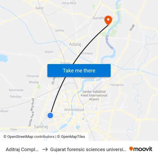 Aditraj Complex to Gujarat forensic sciences university map