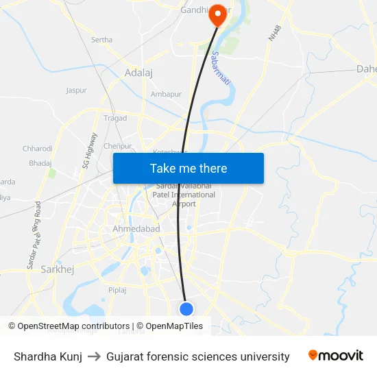 Shardha Kunj to Gujarat forensic sciences university map