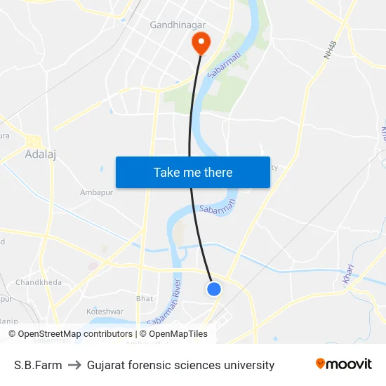 S.B.Farm to Gujarat forensic sciences university map