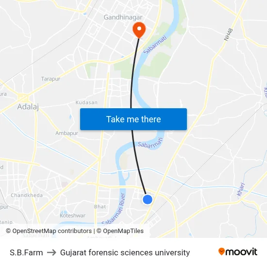 S.B.Farm to Gujarat forensic sciences university map