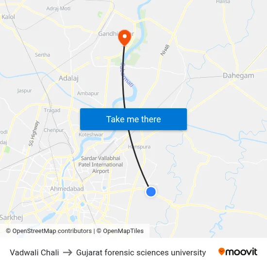 Vadwali Chali to Gujarat forensic sciences university map