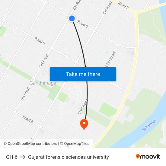 GH-6 to Gujarat forensic sciences university map