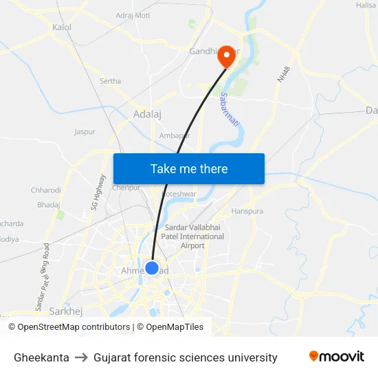 Gheekanta to Gujarat forensic sciences university map