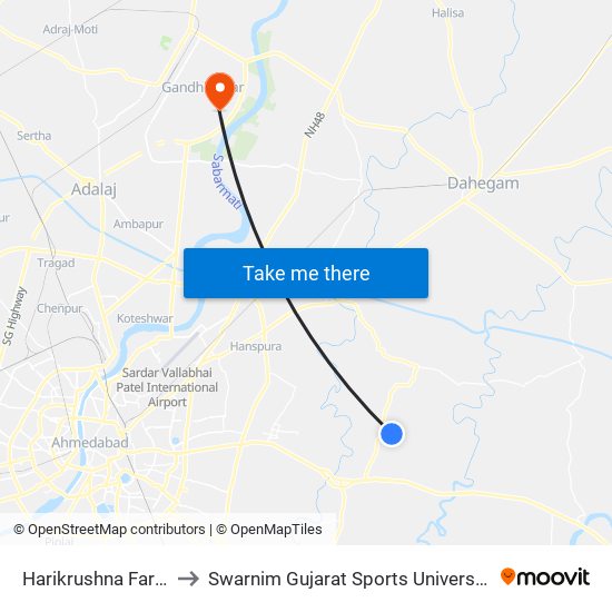 Harikrushna Farm to Swarnim Gujarat Sports University map