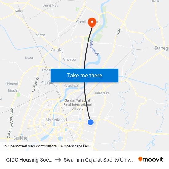 GIDC Housing Society to Swarnim Gujarat Sports University map