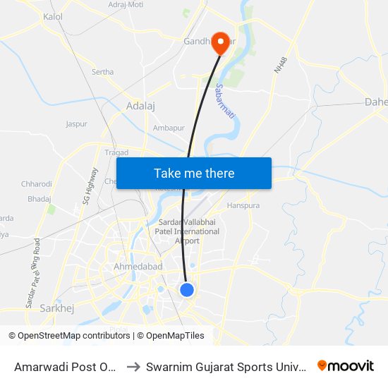 Amarwadi Post Office to Swarnim Gujarat Sports University map