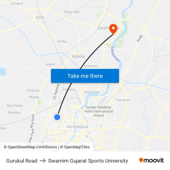 Gurukul Road to Swarnim Gujarat Sports University map