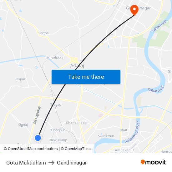 Gota Muktidham to Gandhinagar map