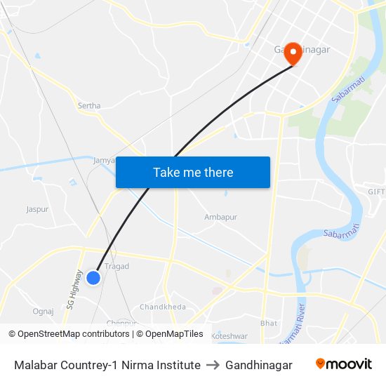 Malabar Countrey-1 Nirma Institute to Gandhinagar map