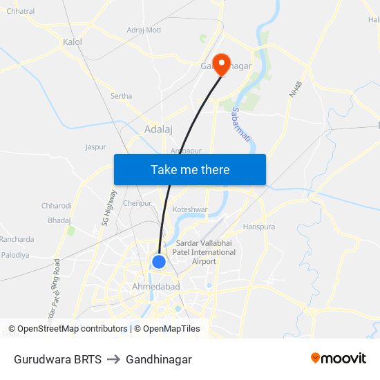 Gurudwara BRTS to Gandhinagar map