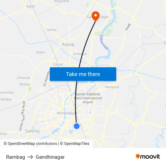 Rambag to Gandhinagar map