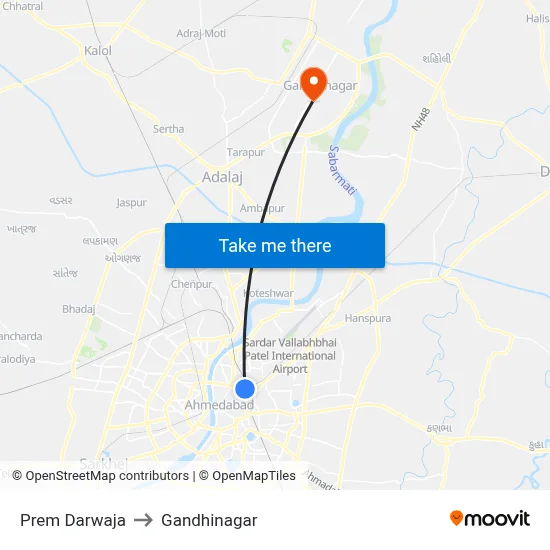 Prem Darwaja to Gandhinagar map