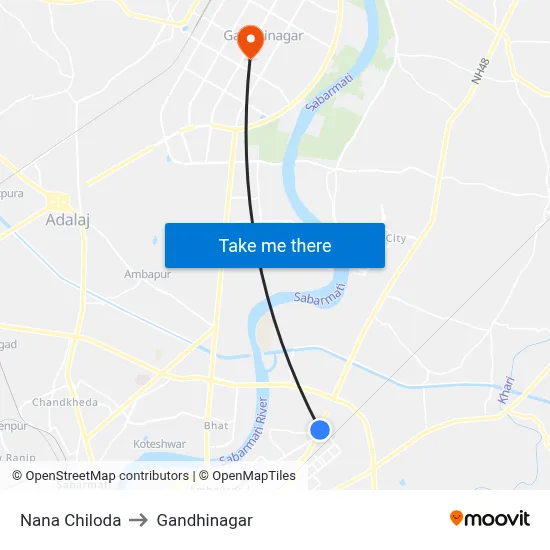 Nana Chiloda to Gandhinagar map