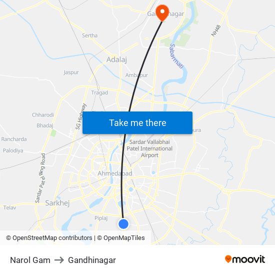 Narol Gam to Gandhinagar map