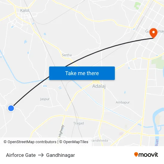 Airforce Gate to Gandhinagar map