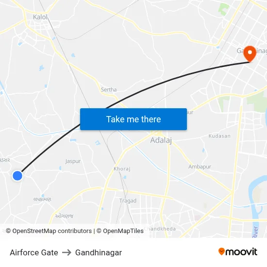 Airforce Gate to Gandhinagar map