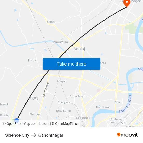 Science City to Gandhinagar map