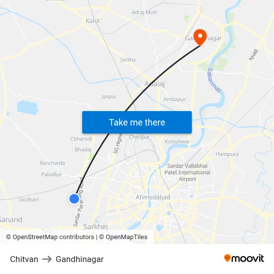Chitvan to Gandhinagar map