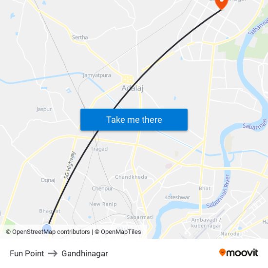 Fun Point to Gandhinagar map